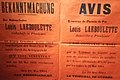 Affiche bilingue allemand et français de l'exécution de Louis Larboulette le 22 mai 1941 à Vannes (Musée de la Résistance en Bretagne de Saint-Marcel).