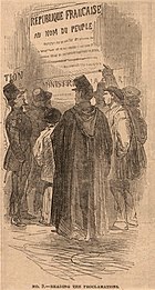 Des parisiens lisent les affiches des proclamations présidentielles (The Illustrated London News, 1851).