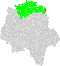 Carte en couleurs montrant l'emplacement d'une commune au sein de son canton.