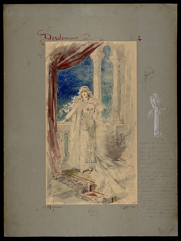 Costume design by Alfredo Edel for Desdemona in Act IV