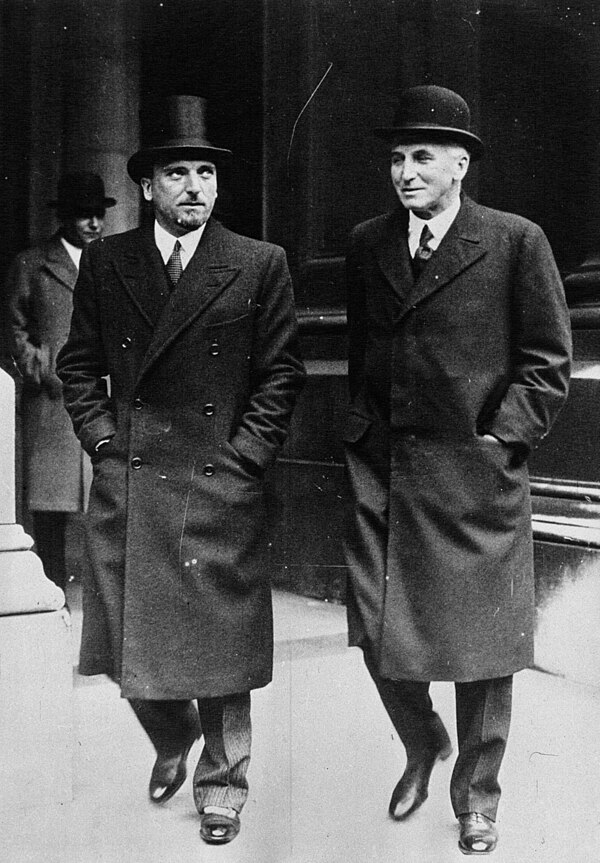 Dino Grandi (left) with the British Foreign Secretary John Simon in 1932