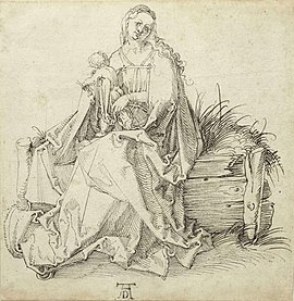 Duerer, Albrecht attr. - Madonna dan Anak dengan Bunga di sebuah Bangku Berumput - drawing.jpg