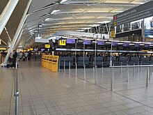 Check-in hall interior at the Amsterdam Airport Schiphol.