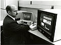 Walter Jones with the computer models of fires designed to predict smoke and toxic gas movement throughout a building