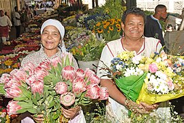 Vendors sell an array of flowers in Cape Town