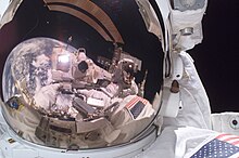 A self-portrait of Fossum taken on a spacewalk, listed on Popular Science's photo gallery of the best astronaut selfies. Fossum and Sellers on Spacewalk.jpg