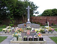 The official monument to the Freckleton air disaster, erected behind the communal grave in 1947 Freckleton Air Disaster Memorial.jpg