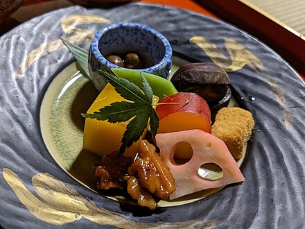 Appetizer course of a vegan shōjin ryōri dinner at Fukuchi-in