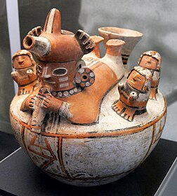 Vase with music scene; 300 BCE-300 CE painted clay; height: 21.5 cm; from northern coastal region of Peru; Kloster Allerheiligen (Schaffhausen; Switzerland)