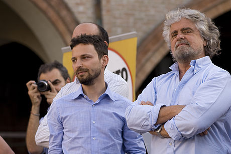 Grillo (on the right) with Giovanni Favia (on the left), who was expelled from the M5S in 2011