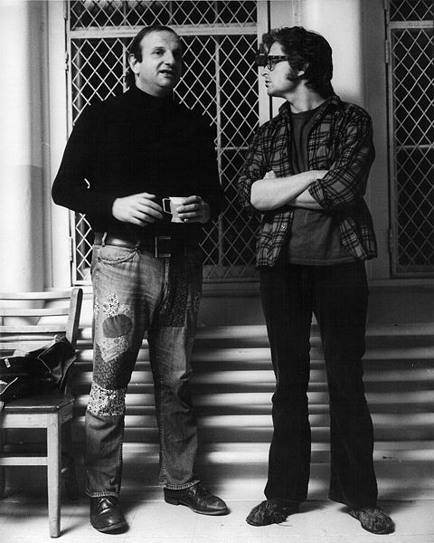 Bo Goldman (left) and Michael Douglas on the set "One Flew Over the Cuckoo's Nest" (1975)