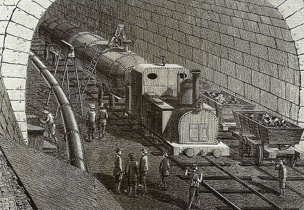 Contemporary drawing showing a construction locomotive