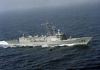 Sydney underway in the Persian Gulf during the Operation Damask deployment HMAS Sydney 1991.jpg