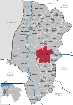 Läget för staden Haselünne i Landkreis Emsland