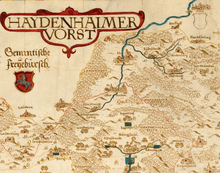 Oberkochen auf einer Karte des Heidenheimer Forstes von 1590 (Ausschnitt)