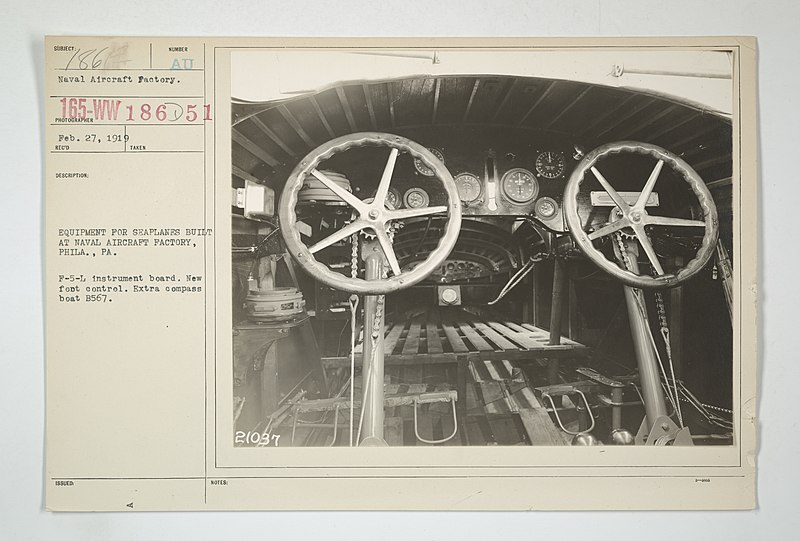 File:Hydroplanes - Types - Model - F - EQUIPMENT FOR SEAPLANES BUILT AT NAVAL AIRCRAFT FACTORY, Philadelphia, Pennsylvania. F-5-L instrument board. New foot control. Extra compass boat B567 - NARA - 31485529.jpg