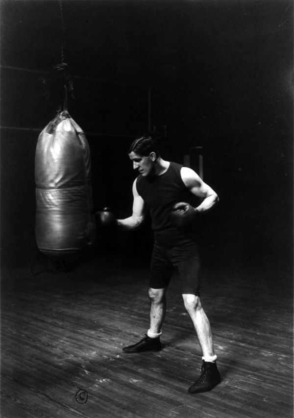 Corbett training for his fight with Jeffries