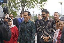 The batik shirt for men is often considered as an Indonesian national attire, as worn here by Indonesian President Joko Widodo (left) and Google CEO Sundar Pichai. Jokowi and Sundar Pichai Googleplex.jpg