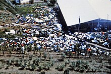 An aerial view of the dead in Jonestown Jonestown, Guyana bodies.jpg