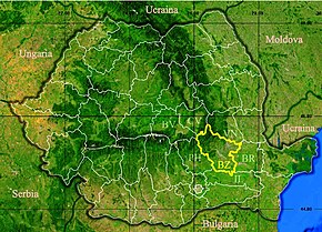 Harta României cu județul Buzău indicat