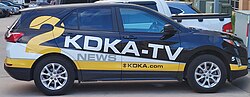 KDKA-TV's 2021 news truck, a Chevrolet Equinox, in Pittsburgh. KDKATVNewsTruck2021.jpg