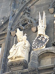 statue of Charles IV, Holy Roman Emperor on the Old Town Bridge Tower, Charles Bridge, Prague