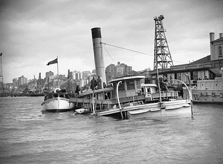 The Kuttabul, sunk by a Japanese midget submarine attack on Sydney Harbour, 1942.