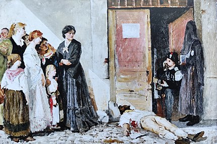 L'assasiné, 1876 (Huile sur toile ; esquisse ; Inv. La Boverie no BA.WAL.05b.1913.2658 ; 65 × 100 cm), Liège, La Boverie.