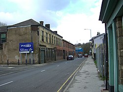 The La Plata works of Burgon & Ball. The entrance to the Supertram park and ride is on the left. La Plata Works, Malin Bridge.jpg