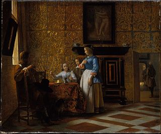 <i>Leisure Time in an Elegant Setting</i> Painting by Pieter de Hooch