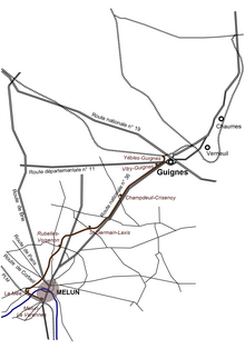 Rota da linha de Melun a Guignes do projeto 1892.