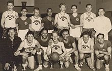 Egyptians posing with EuroBasket 1937 champions Lithuanians. Lithuania national basketball team in EuroBasket 1937.jpg