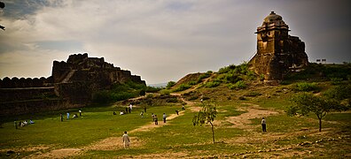 Locals playing tape ball cricket near Rohtas Fort, Pakistan
