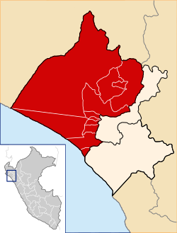 Местоположение на Lambayeque в региона Lambayeque
