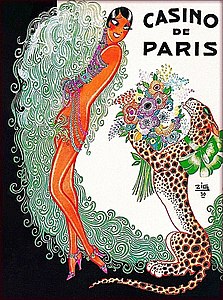 Representació, dibuixada per Louis Gaudin, de Baker amb un guepard amb un ram de flors, 1930