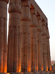 A colonnade in Pharaoh Amenhotep III's royal court at Luxor. Luxor temple38.JPG