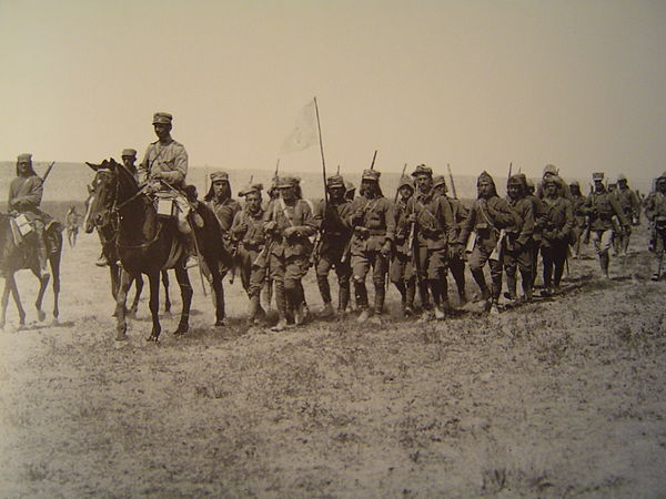 The Greek 9th infantry division marches through the steppe.