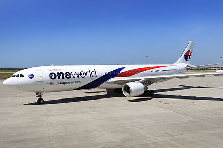 A Malaysia Airlines Airbus A330 in oneworld livery.