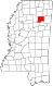 Harta statului Mississippi indicând comitatul Chickasaw
