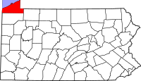 Map of Pensilvanija highlighting Erie County