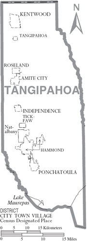 Map of Tangipahoa Parish, depicting municipal boundaries