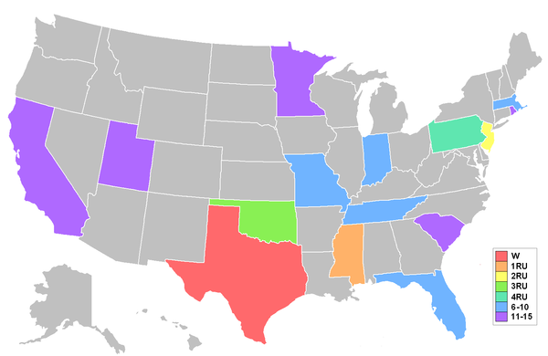 Map showing placements by state