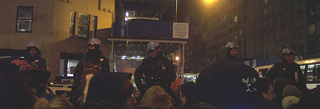 NYPD Mounted Unit officers patrol on horseback on New Year's Eve 2005