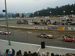 The Canadian Tire Series leaders following the pace car at Motoplex Speedway in July 2012. Nascarvernon.jpg