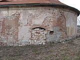 Čeština: Zazděný vchod kostela sv. Bartoloměje v Nečemicích. Okres Louny, Česká republika. English: Walled up entrance of the Church of Saint Bartolomew in Nečemice village, Louny District, Czech Republic.