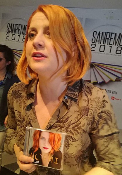 Noemi presenting her album La luna at a press conference during the Sanremo Music Festival 2018