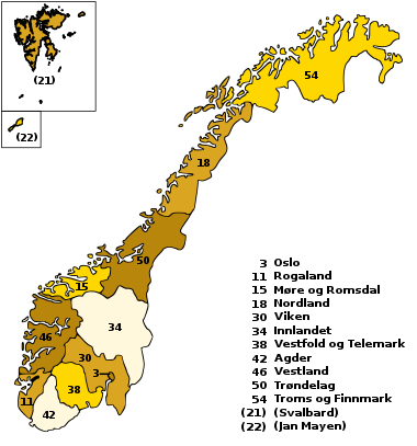 Karta över Norges fylken.