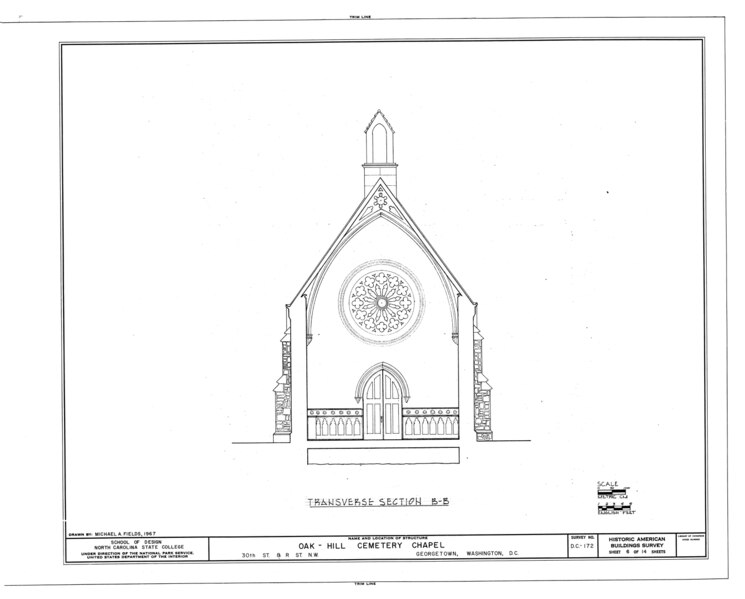 File:Oak Hill Cemetery, Chapel, 3001 R Street Northwest, Northeast of gatehouse, Washington, District of Columbia, DC HABS DC,GEO,41B- (sheet 6 of 14).tif