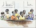 Oil Pastels and ink drawing of jurors consisting of six African American women, one white woman and one white man. 20.jpg