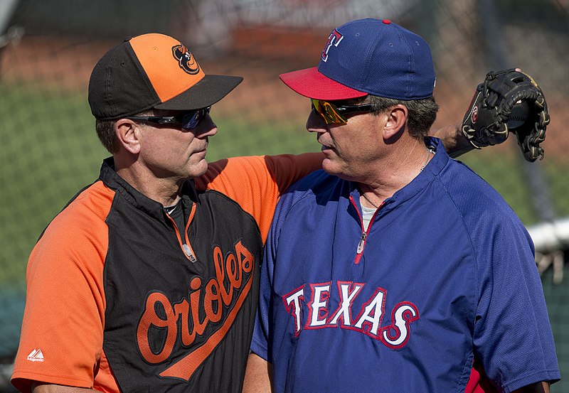 File:Orioles and Rangers coach (14544325071).jpg